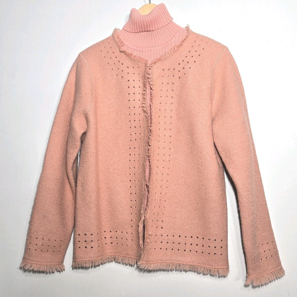 Susan Bristol Cardigan Vintage Women's Sz L Coral Wool 2 PC Classic Elegant 90's